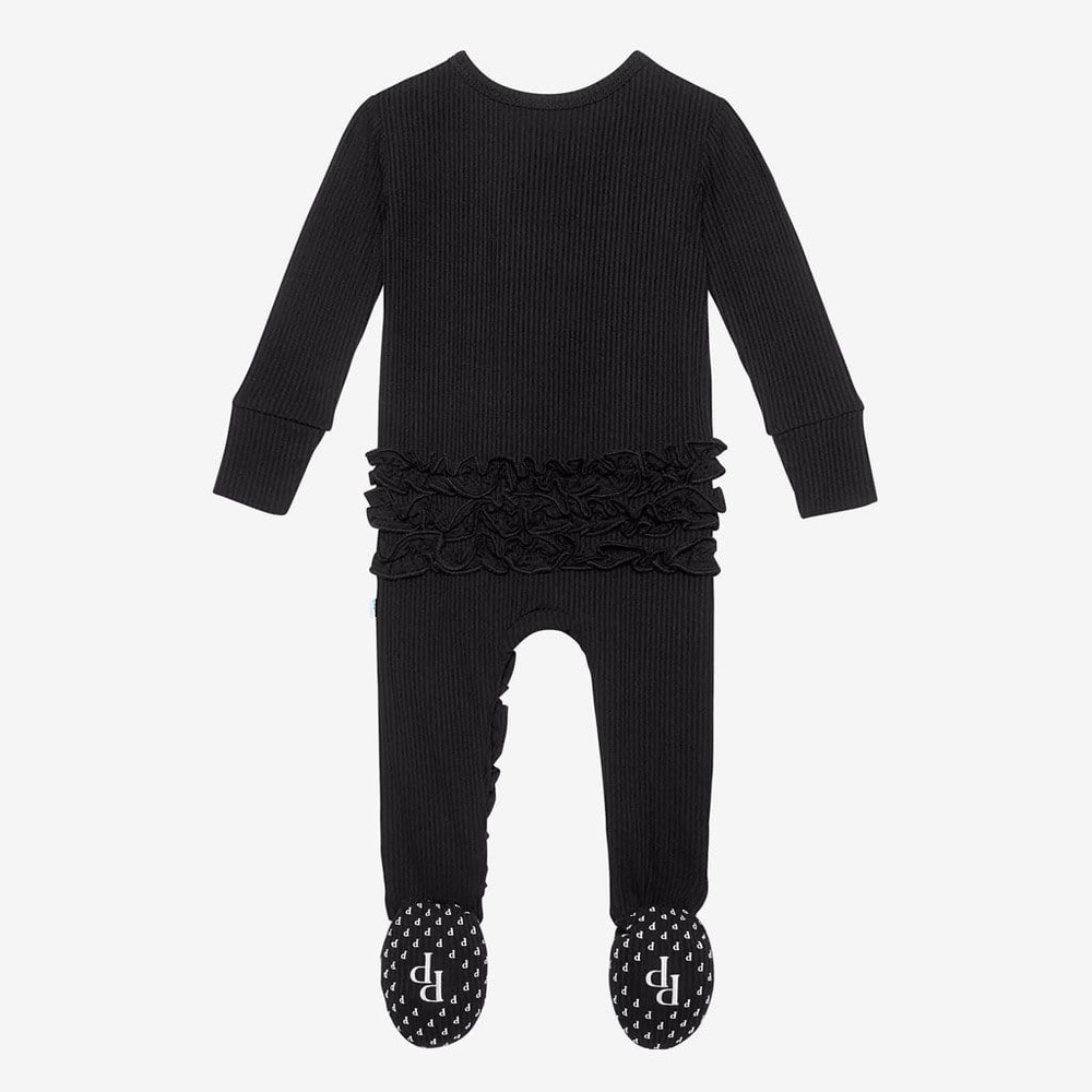 Posh Peanut Ruffled Footie Girls 0-3M Black Zippered Sleeper Pajamas Bamboo - Picture 9 of 9